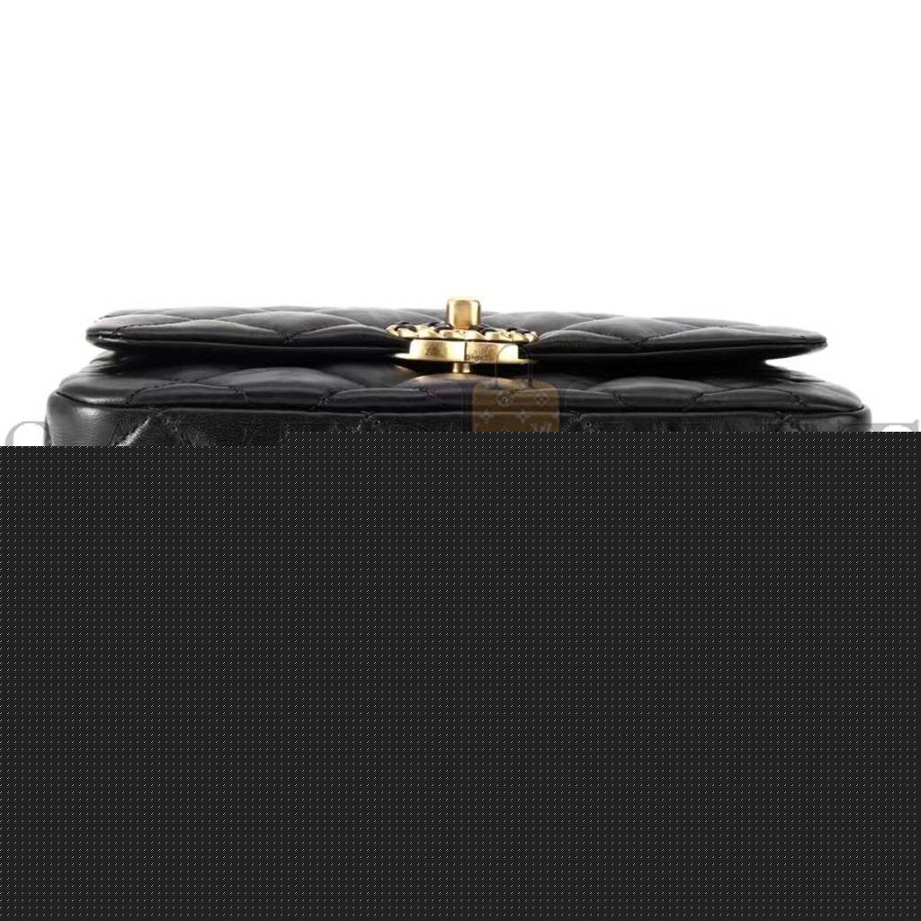 CHANEL MASTER 23K WIDE SHOULDER STRAP CHAIN COWHIDE HOBO BAG BLACK AS4423 (20*15*5cm)